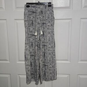 Roxy Drawstring Black And White Elastic Waist Pants Side Slits